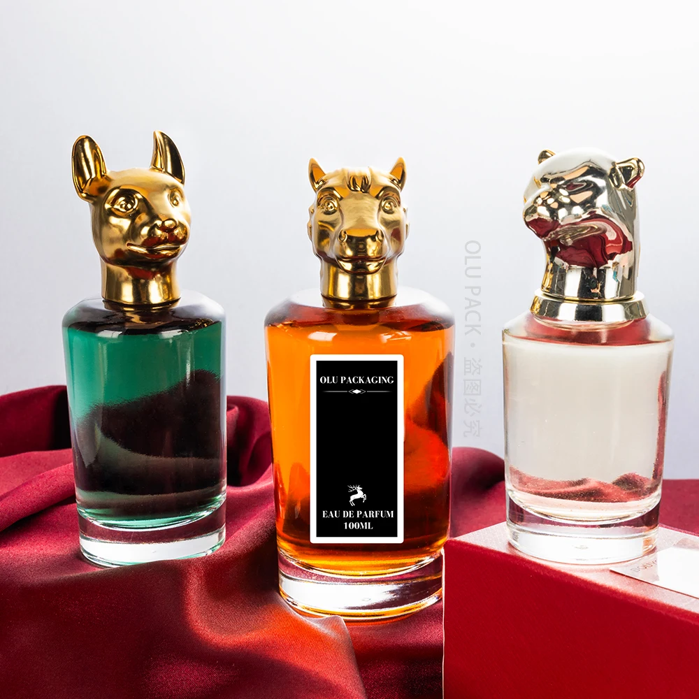 For Sale 30ml 50ml 100ml Rounded Animal Head Lid Perfume Oil Fragrance Container Luxurious Perfume Bottle With Customised Label