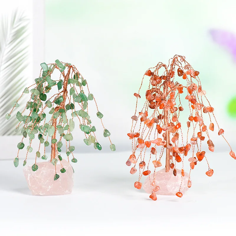 Natural Quartz Wealth Money Tree Crystal Base Decorative Willow for Home Gemstone Powder Feng Shui Style Buddhism Decoration