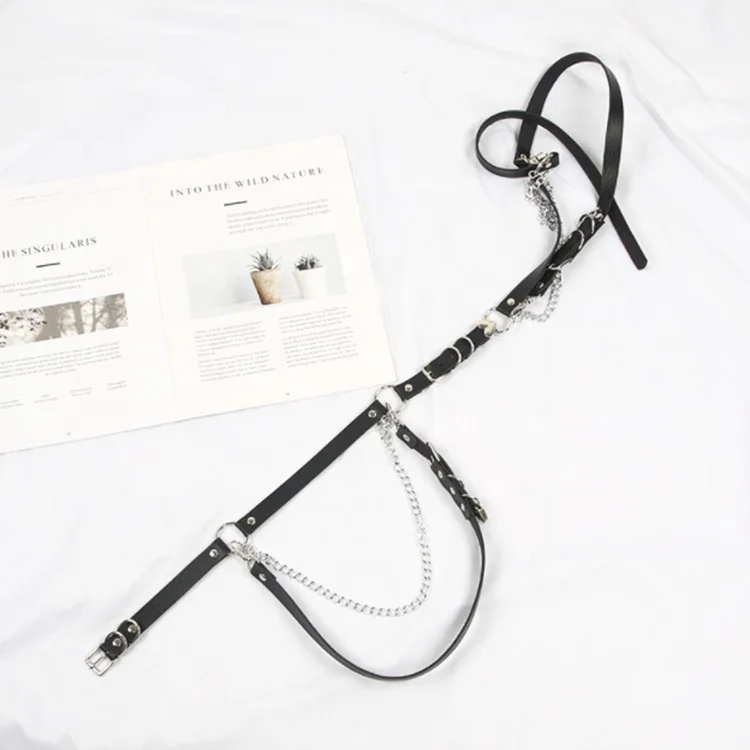 Latest New Nightclub Performance Costumes Sexy Leather Punk Outfit Jeans Decorative Bondage