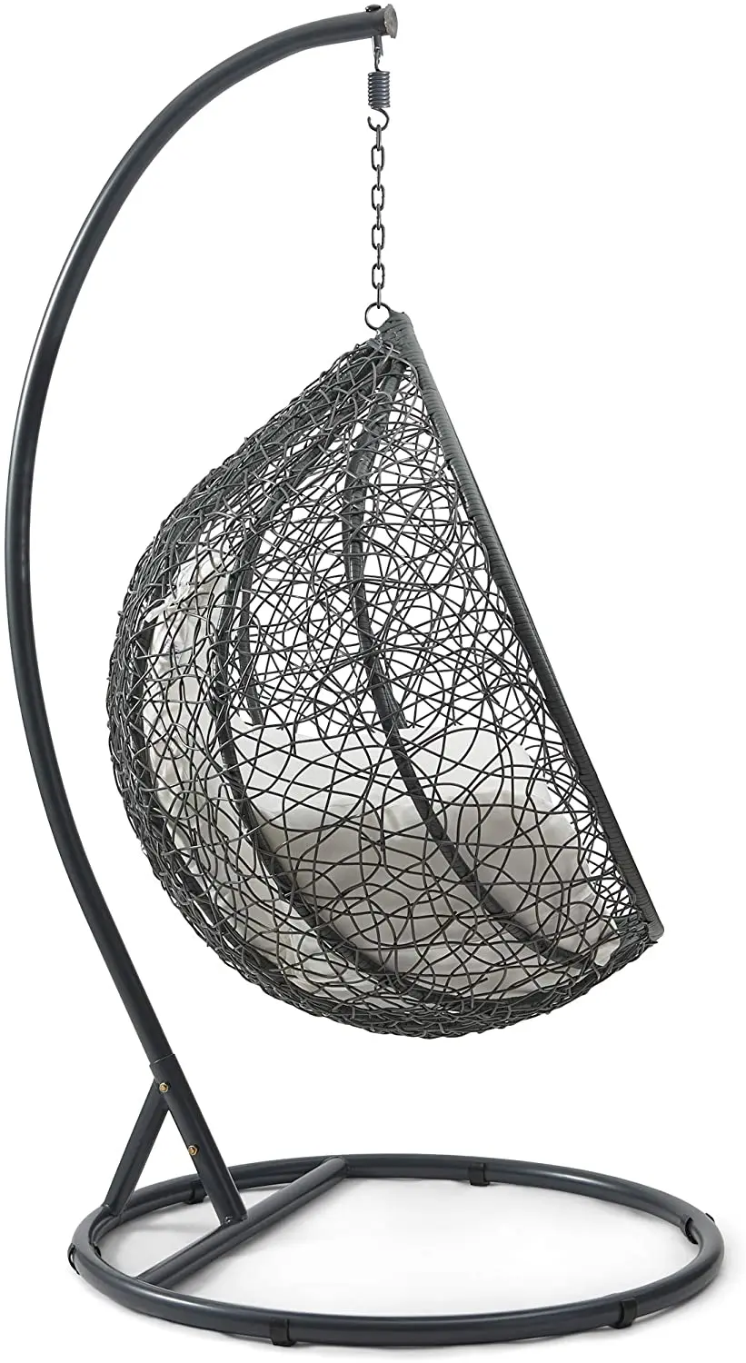 Heavy duty PE rattan hanging egg swing chair with cushion stand garden courtyard wicker hammock patio swing chair