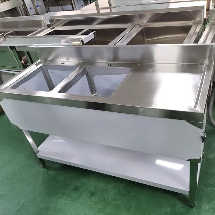Commercial Double Bowl Wash Sink Stainless Steel Kitchen Restaurant Carton Square Modern Polished Hand Made Kitchen Sink Sink 20