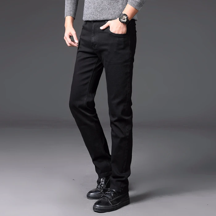 Джинсы мужские стрейчевые, деловые повседневные брюки из денима, классический стиль, черные, весна 2020