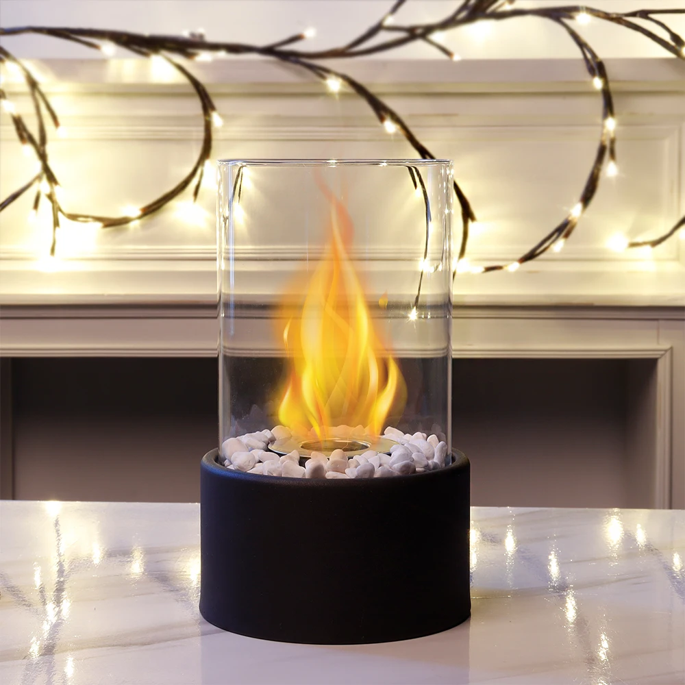 Round glass table fireplace bio ethanol burner fire pits smokeless portable fire pit for indoor home decor