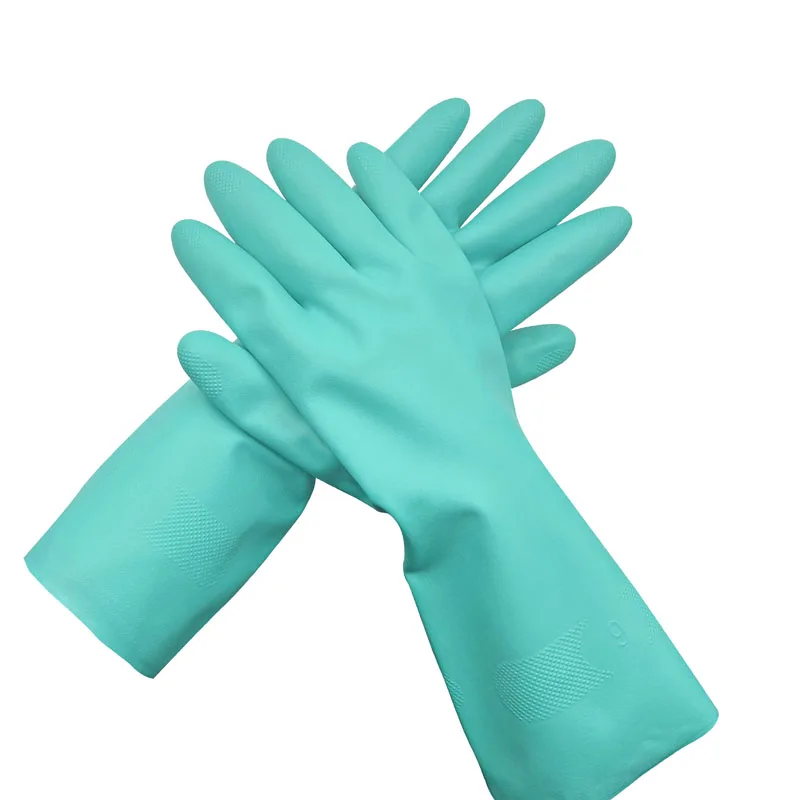 Wholesale Heavy Duty Chemical Resistant Green Nitrile Gloves 45cm, Industrial Waterproof Anti Acid Nitrile Gloves For Chemicals