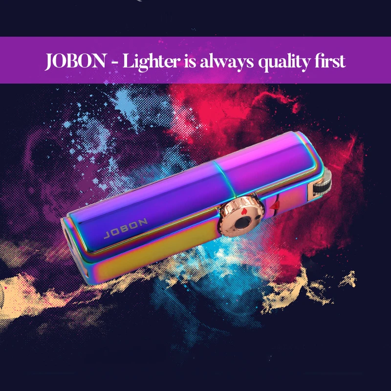  Оптовая продажа индивидуальная Бутановая Зажигалка JOBON для сигарет с тройным пламенем струйным газом надувная металлическая зажигалка логотипом на заказ кремневая