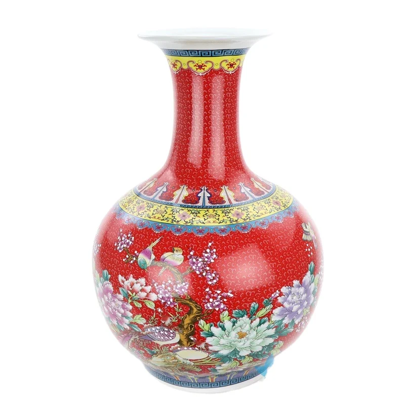 Chinese style antique pastel flower and bird large vase decorated with ceramic vase