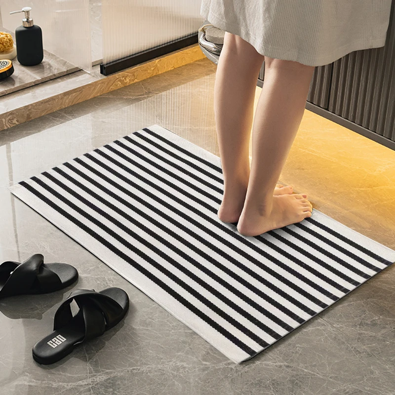 New Arrival Doormats Indoor Black White Cotton Floor Mat Buffalo Check Rug
