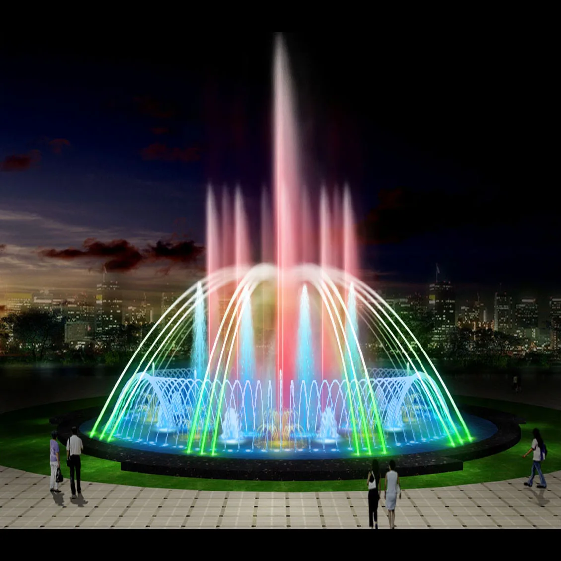 Good-looking lake dancing water fountain