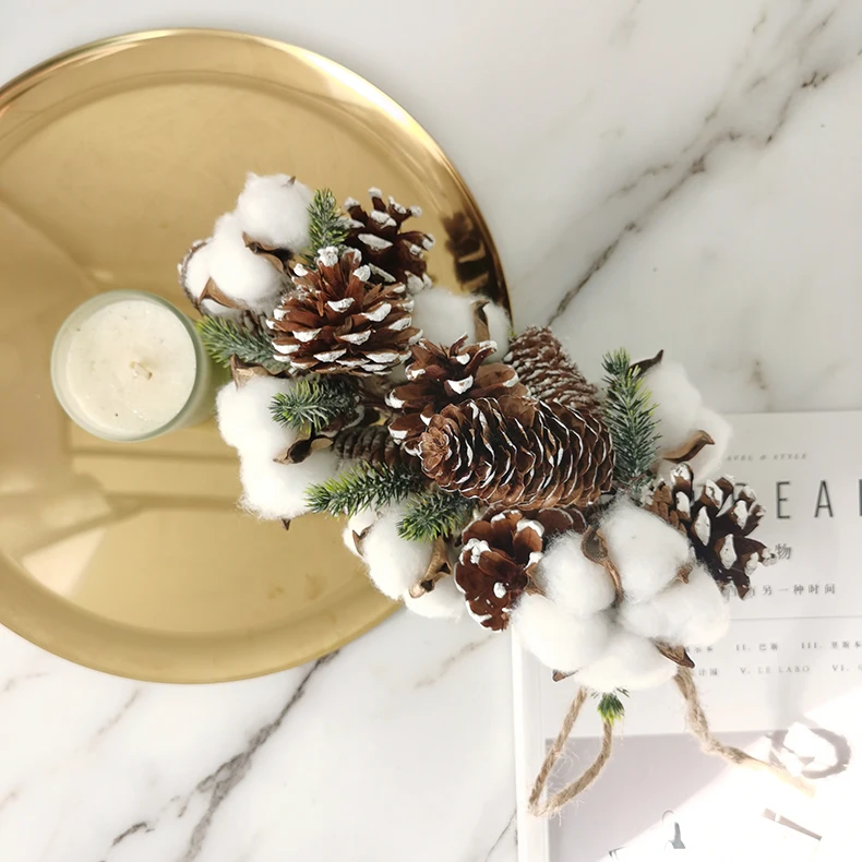 Hot sale artificial garland natural pine cone hanging decoration strings with cotton Christmas garland