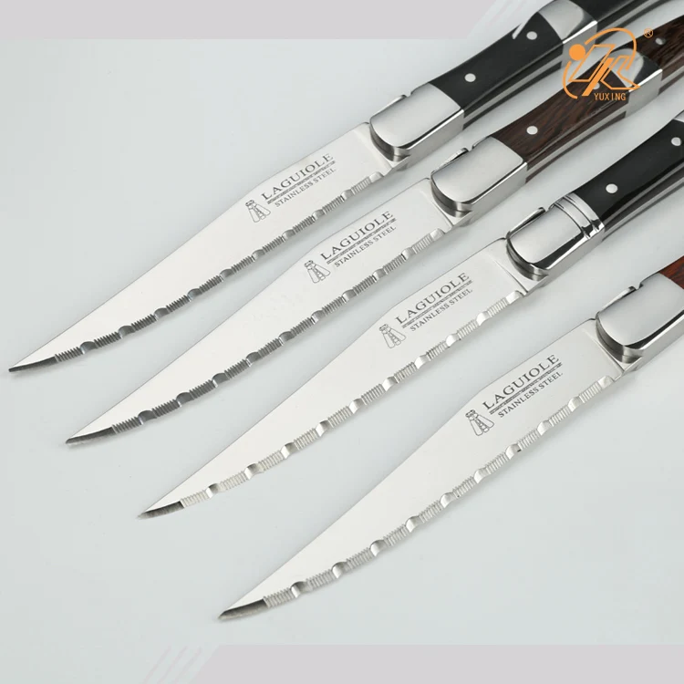 Hot sale Factory Wholesale Laguiole 4 pcs stainless steel wooden handle steak knives set kitchen with gift box