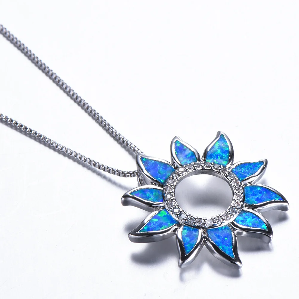 JCA Wholesale Beautiful Ocean Blue Opal Sunflower Pendant Necklace Ukraine national flower