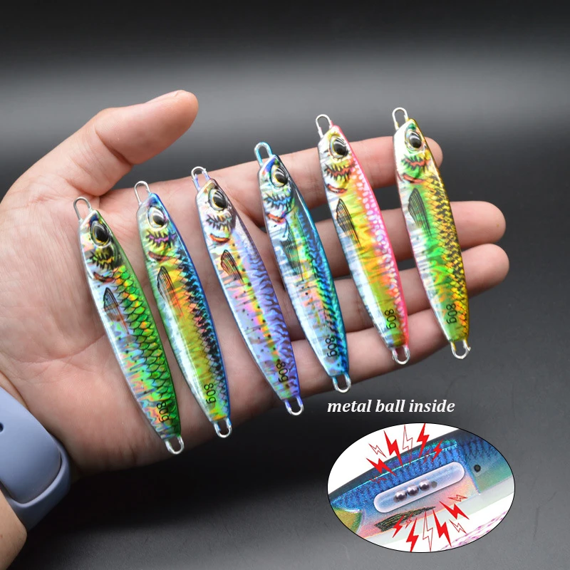 60G/80G Rattle sound ball inside long Cast fishing Metal Jig Shore Casting slow fall pitch jigging Lure Bait