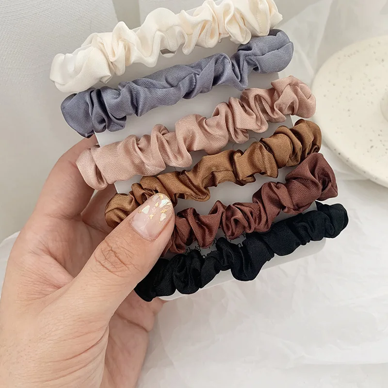 6 colors per pack Ins elegant french satin hair ring silk hair ropes hair rings for women