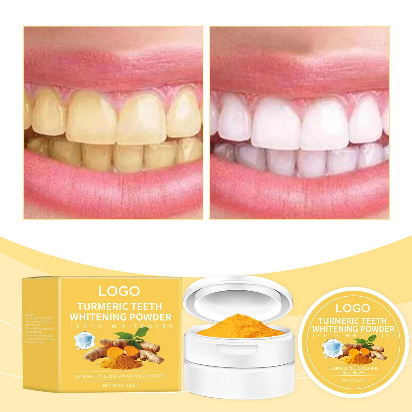 Wholesale Private Label 3 Day Turmeric Peroxide Tooth Whiten Powder Strong Pap Organic Whitening Powder For Teeth