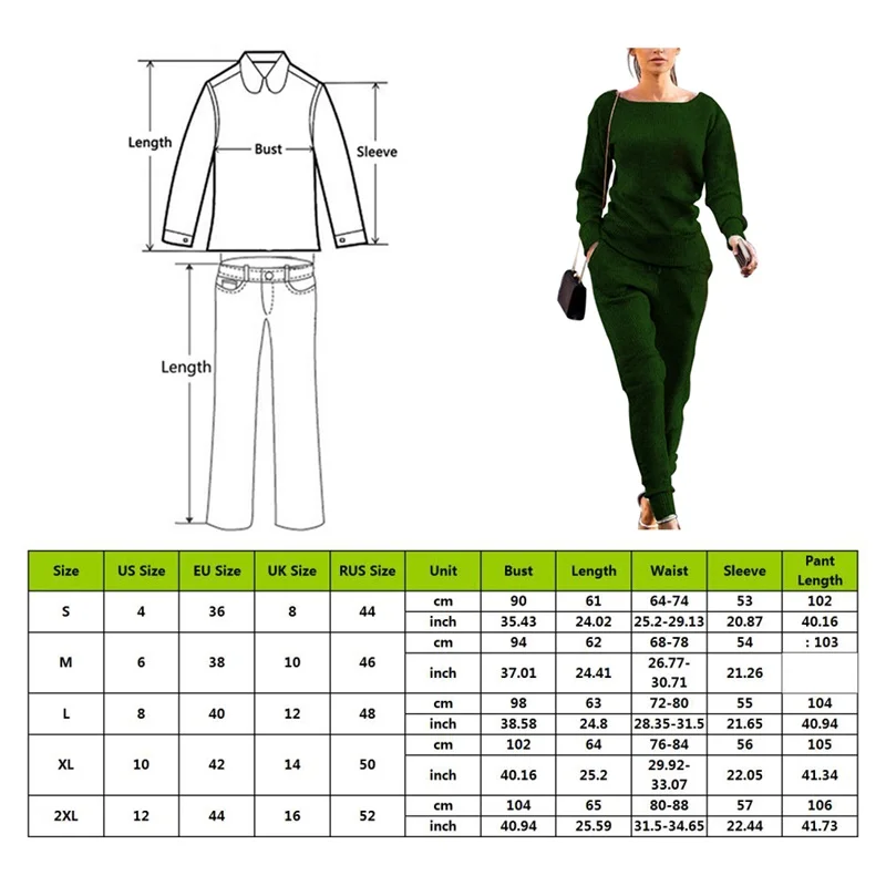 Ajustado Mujer Traje De Punto Chandal Cuello Redondo Manga Larga Senoras Trajes Track Suit Sport Casual Long Sleeve Sets