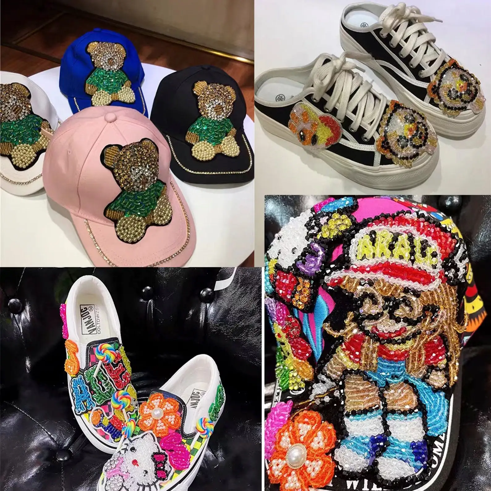 Fashion 3d Bear Beaded Embroidery Patches Alphabet Rhinestones Beads Patches Rhinestone Iron-On Patches Beads Crystal Diamond