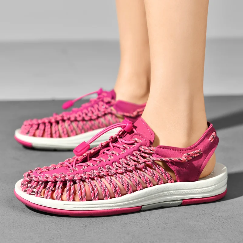 2024 unisex summer beach slippers sandals outdoor casual shoes handmade elastic woven sandals for women