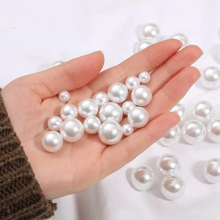 Lan Guang Wholesale Normal Brightness Low Price Sale White ABS Plastic Pearls Round Pearls No Holes Beads Loose Imitation Pearl