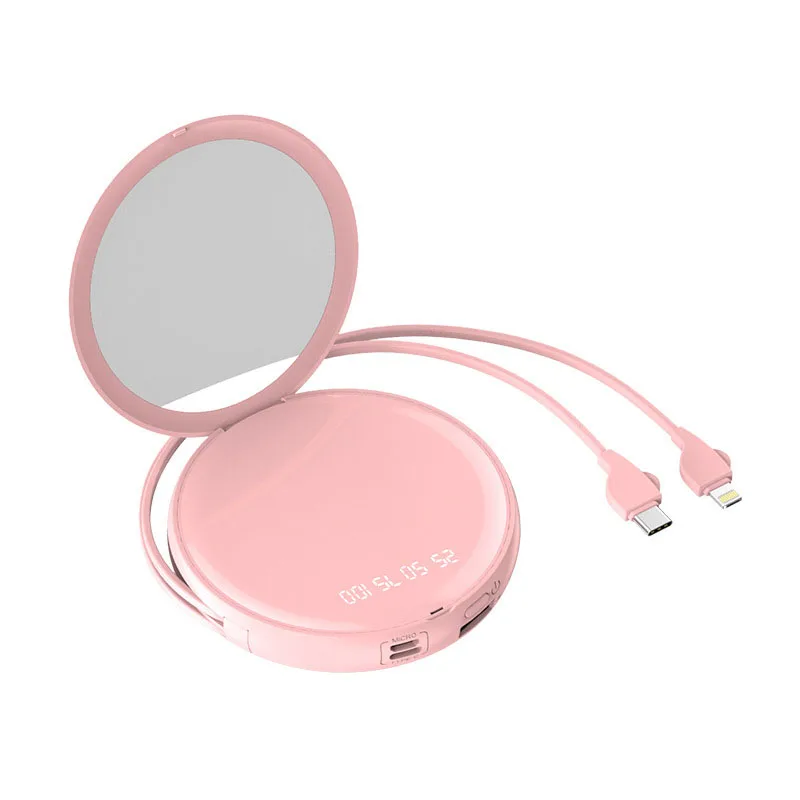 Fashion And Exquisite Round Cosmetic Mirror Mobile Power Mini Portable Power Bank With Its Own Line YGH538