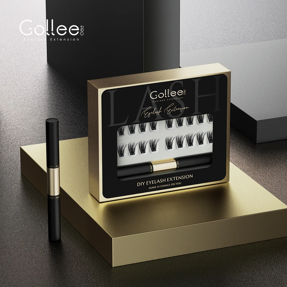 Gollee Luxury Thin Base Think Band Custom Logo Wholesale Private Label Diy Segment Strip Eyelash Lash Cluster Extension Glue Kit