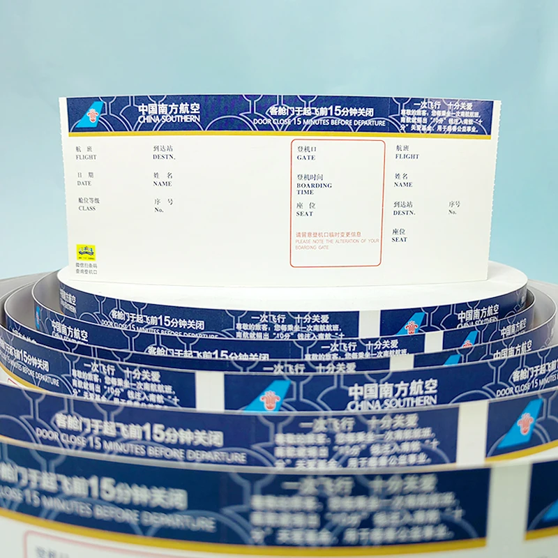 High quality  wholesale custom Blank air ticket airline fright thermal paper  Label Thermal  printed Boarding Pass cheap