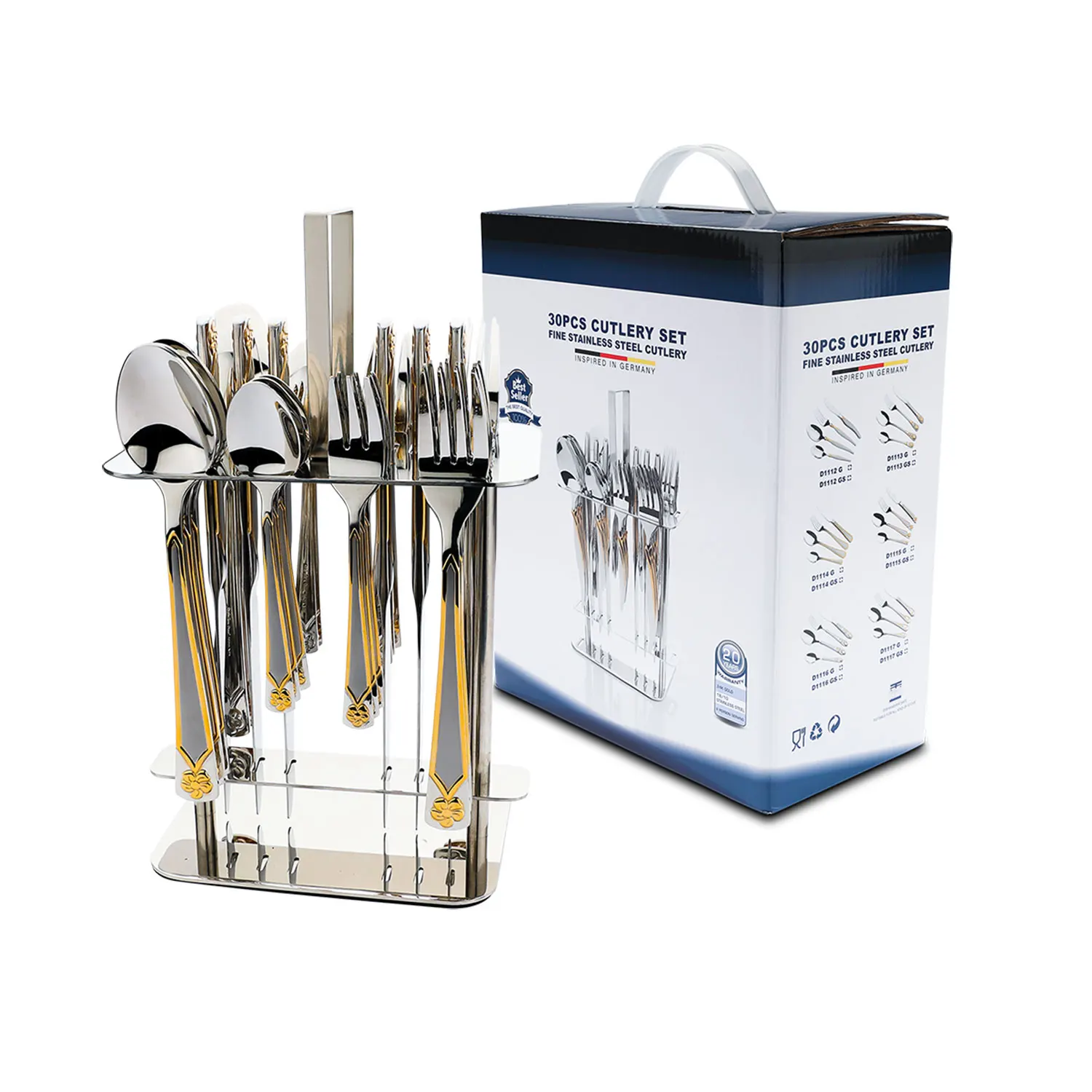 30pcs gold flatware set gold spoons and forks in stainless steel cutlery holder