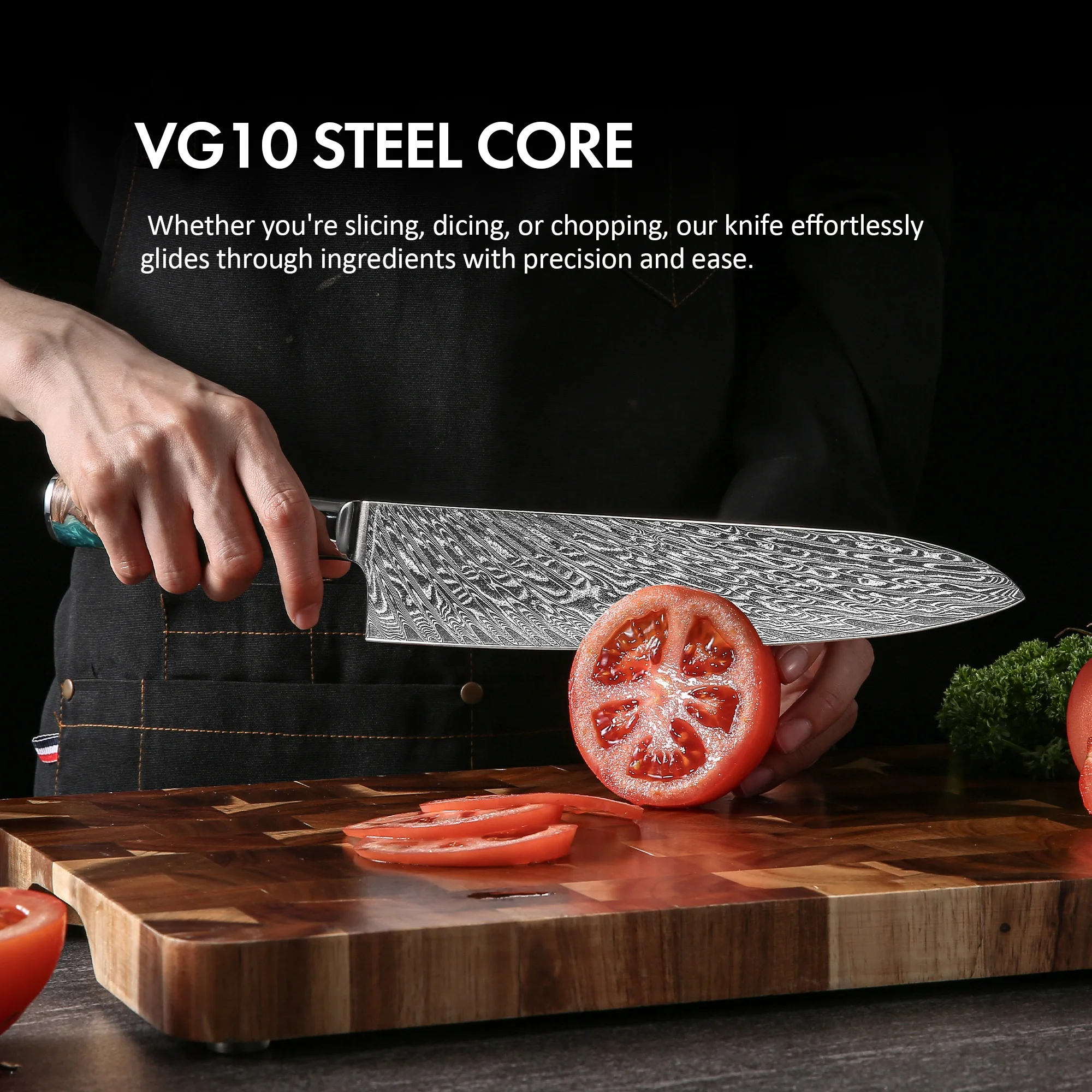 10pcs Luxury Blue Resin Handle Japanese Chef Damascus Steel Knife Set for Kitchen