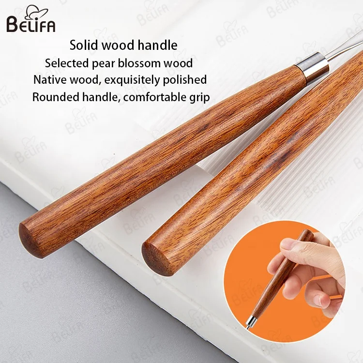 Stainless Steel Red Wooden Handle Professional Nail Tools Mixing Glue Picking Bakelite Stick