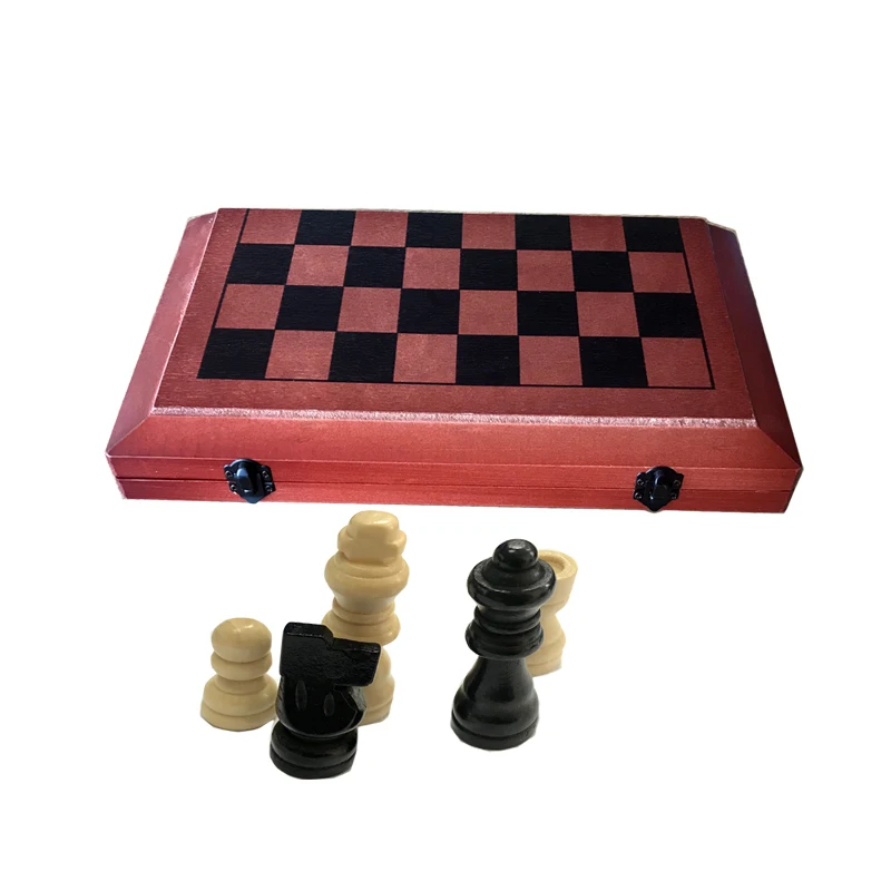International wooden chess set games box with folding board and metal locks