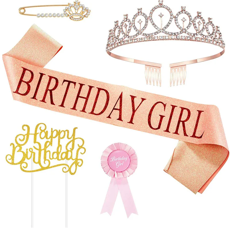 Happy First Birthday Party Hats Birthday Crown Princess Crown 21st Year Old Number Baby Kids Hair Accessory