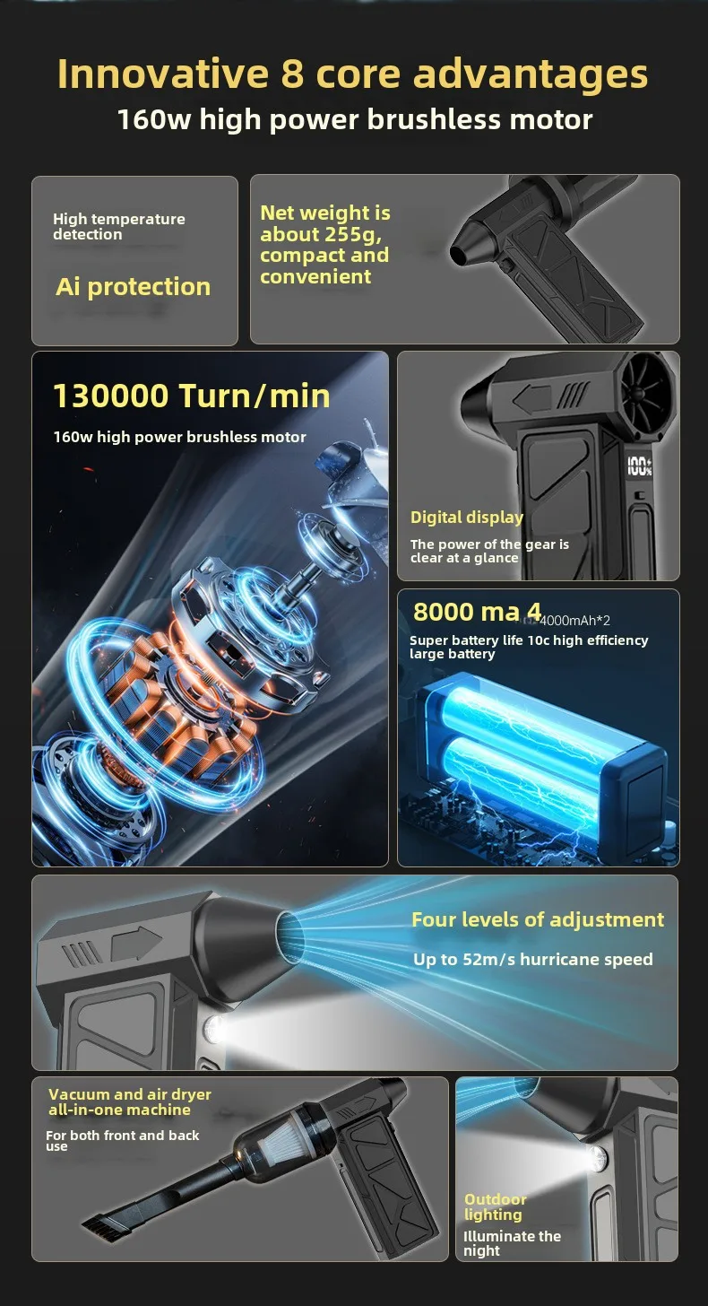 Compressed Cordless Barber Shop 51000RPM air duster LED Electric Portable Turbo Jet Fan Blower for Computer Keyboard Cleaning