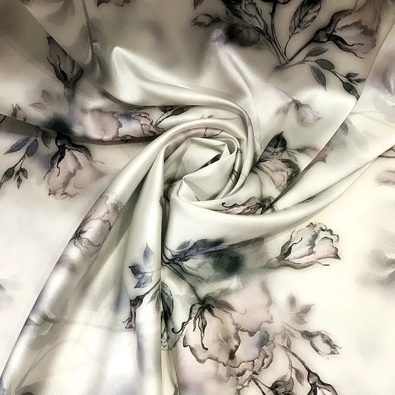 Оптовая продажа Шелковый цифровой печатный спрей 19 м эластичный атлас Cheongsam чернила атласная ткань тканый Простой Легкий 100% шелк 320 108 см