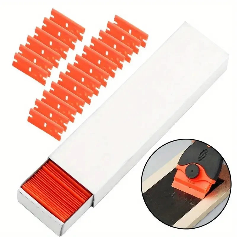 100pcs Double Edge Plastic Razor Blades Label Cleaning Scraper Car Wrap Sticker Glue Remover for Window Glass