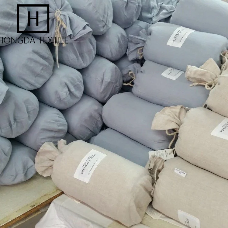 linen fabric Stone washed French linen  bed sheet sets   bedding set OEKO support customized