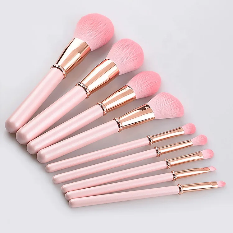 9 Matte Pink Diamond-encrusted Make up Tools High End Diamond Private Label Brushes Makeup Brush Set