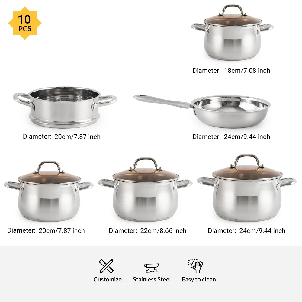 Wholesale Luxury Kitchen Heavy Duty Induction Base Stainless Steel Non Stick Cooking Ware Pot And Pans Cookware Set