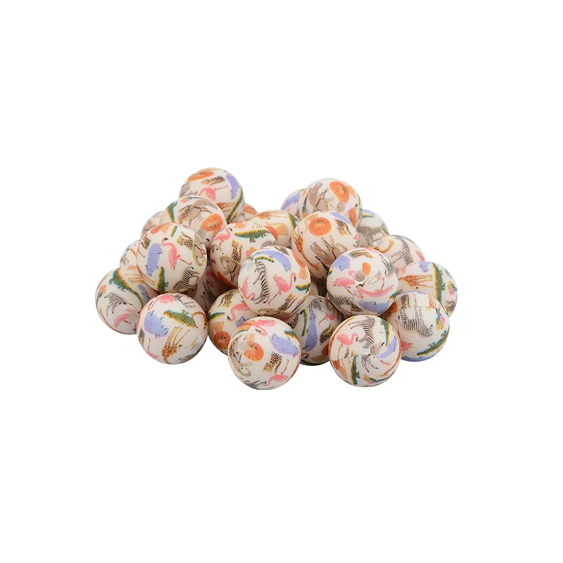 juguetes para los ninos 2022 bpa free silicone printed beads making bracelet Food Grade Baby relieve teething silicone bead