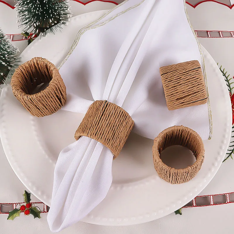 Minimalist Handwoven Rush Grass Napkin Rings: Artisanal Woven Gourd Grass Napkin Holders