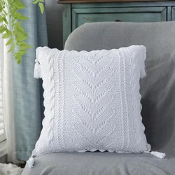 Vintage Hand-crocheted Cotton Thread Hollow Woven Blend Set Square Lounge Chair Knitting Sofa Decorative Pillow Case