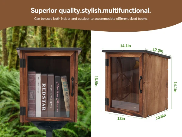 Outdoor Library Book Box Free Literature Exchange Kit Little Wood Cabinet for Sharing Books