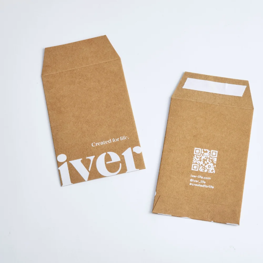 Hot Sale Custom Paper Kraft Brown Yellow Mini Coin Packaging Envelope with White UV Logo Printing