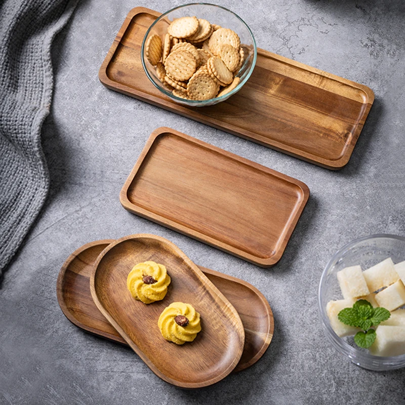 Serving Tray Oval Tea Tray Decorative Wood Plate Fruit Tray Vegetable Platter Home Bread Dessert Cake Plate Tableware