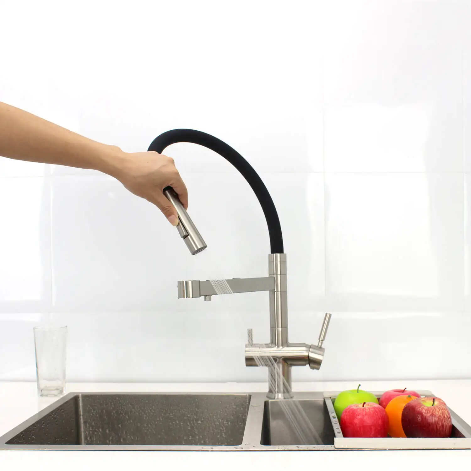 High Quality Solid Brass Commercial Spring Kitchen Mixer Faucet Pull Out Sprayer 3 Way Kitchen Faucet