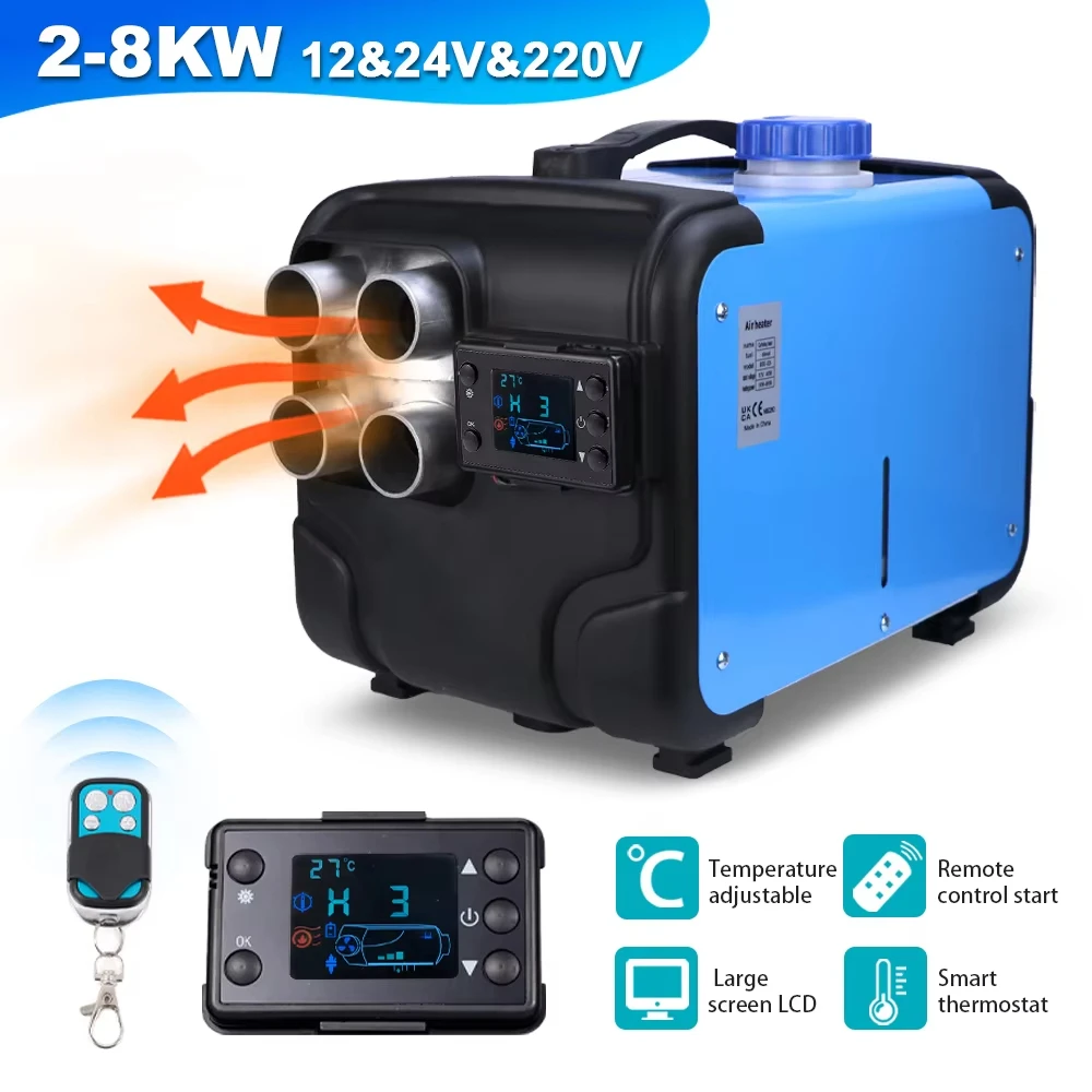 Universal 12V 24V 220V Four holes Automotive Diesel Air Heater Integrated Machine LED Screen 2-8KW Car air Auxiliary Heater