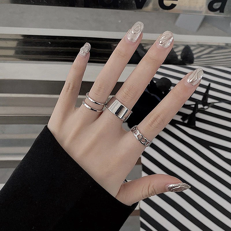 7pcs Fashion Jewelry Rings Set Hot Selling Metal Hollow Round Opening Women Finger Ring for Girl Lady Party Wedding Gifts