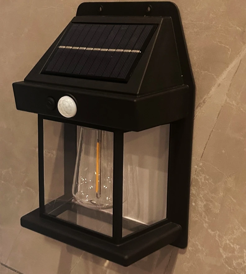 Solar outdoor wall lamp human body induction three mode tungsten wall lamp garden garden rain proof night light