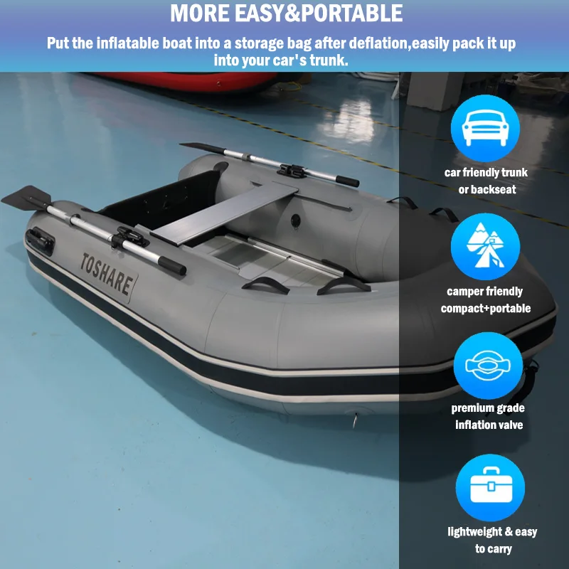 Toshare Outdioor Custom 0.9mm foldable aluminum floor Fishing boat OEM ODM the best two person man inflatable fishing boat
