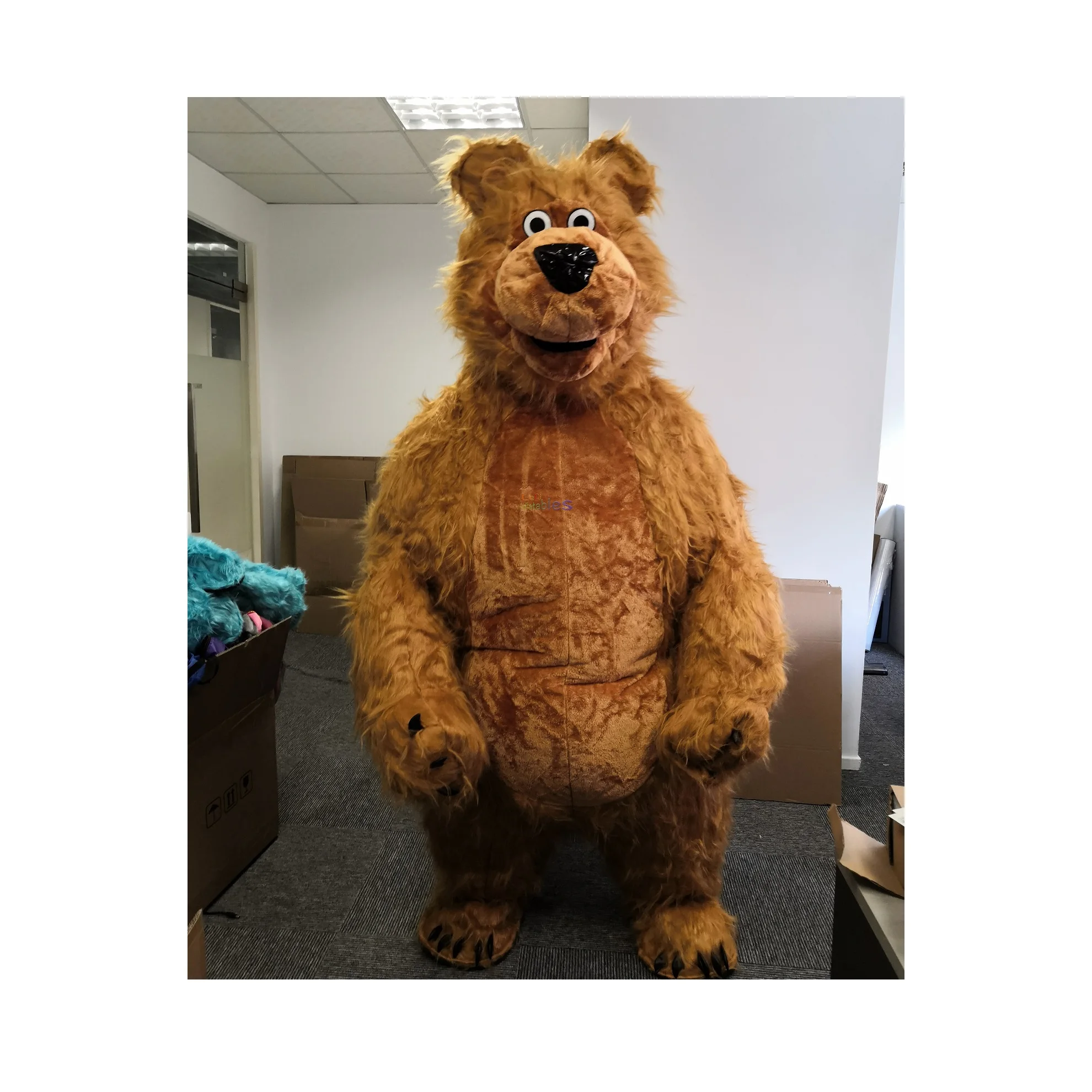Custom Walking Costume Inflatable Long Hair Masha Bear Mascot Costume Cartoon Animal Brown Bear Costumes For Rental