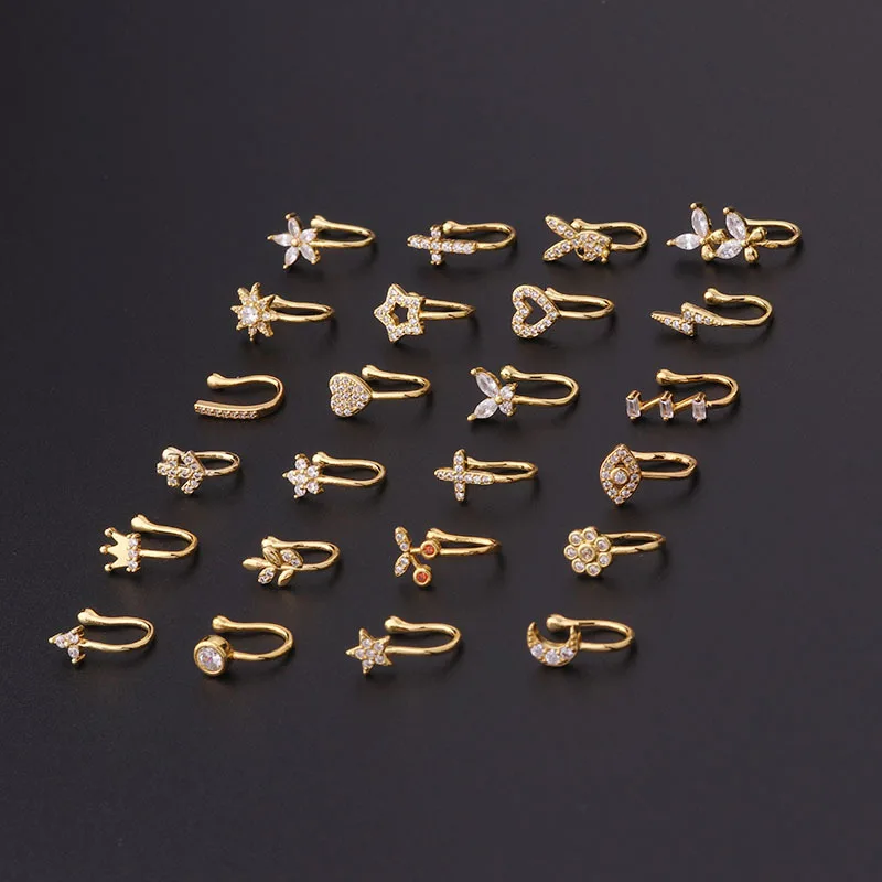 2024 Custom Stainless Steel Faux Nose Septum Hoop Nostril Ring Stud Dangle Clip On Cuff Non Piercing Jewelry /