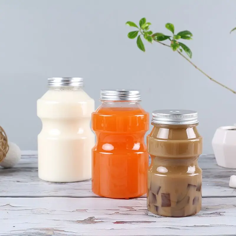 350ml400ml500ml700ml Transparent Yogurt Cold Brew Coffee Plastic Juice Beverage Smoothies Soda PET Jar Cans Bottles with lid